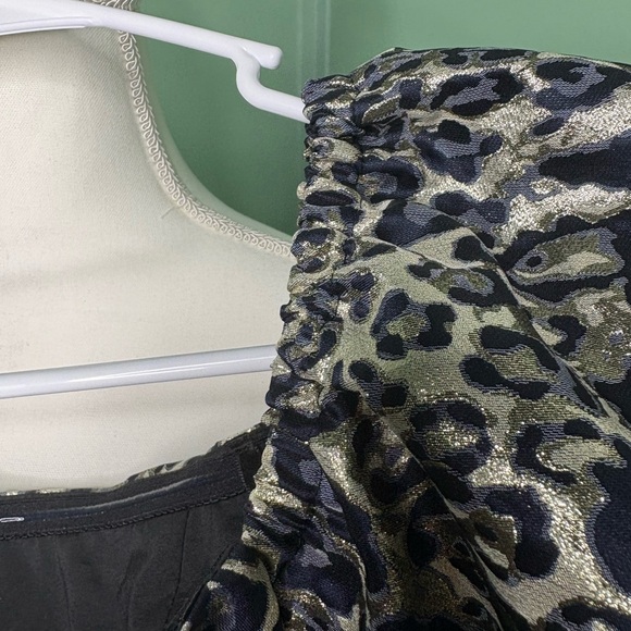 NWT Aidan by Aidan Mattox Black and Cream Leopard Dress 0 off the shoulder - Picture 7 of 9